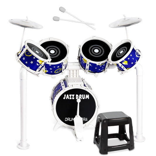 TWFRIC toy drum set assembled for kids practicing rhythm and imaginative performance.