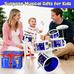 TWFRIC toy drum set child playing showcases budding musical curiosity.