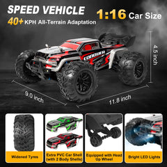TWIKOMI 1:16 RC car side view highlights reinforced chassis and suspension for stability