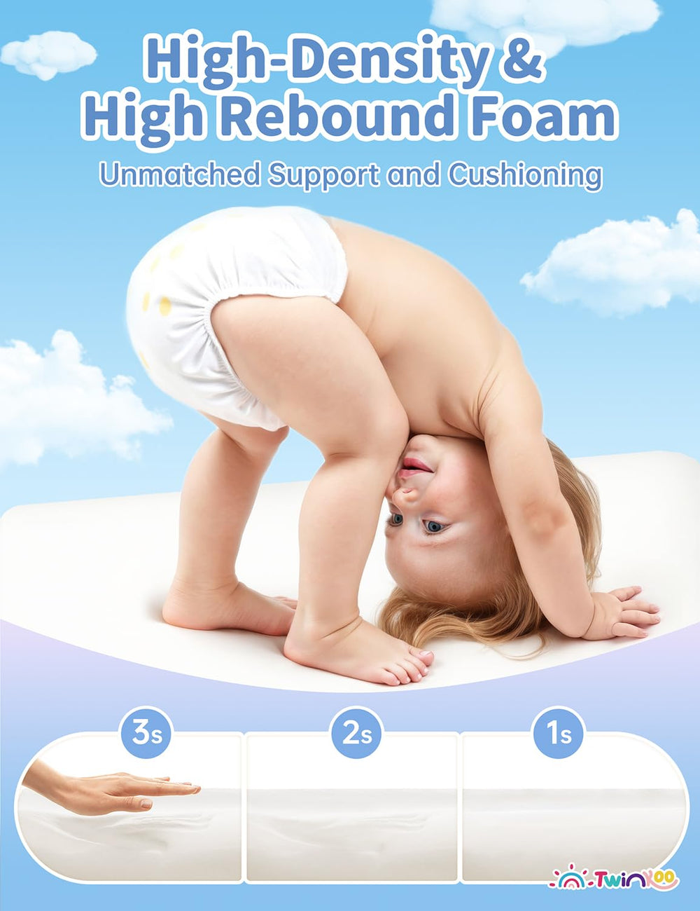 Twinkoo extralarge soft blocks stacked high encourage gross motor play and balance.