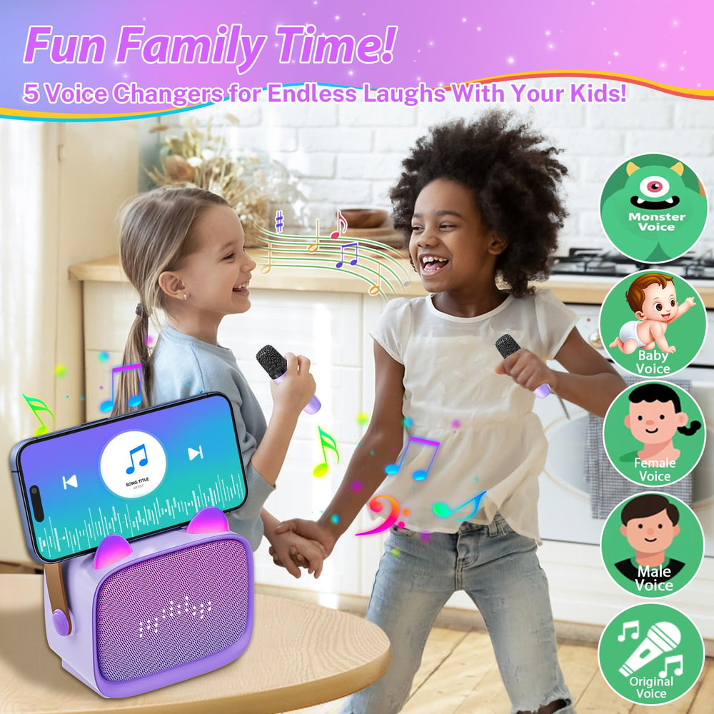TWOBIGO mini karaoke voice effects add playful vocal styles.