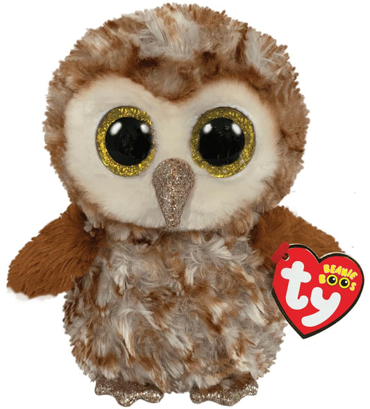 Ty Percy Barn Owl Beanie Boo close-up face showing friendly expression