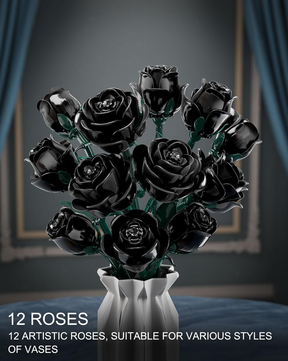 TYCOLE black rose blooms arranged for minimalist display.