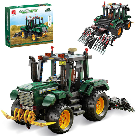 TYCOLE Farm Tractor Building Set front view showing manual steering for interactive play.