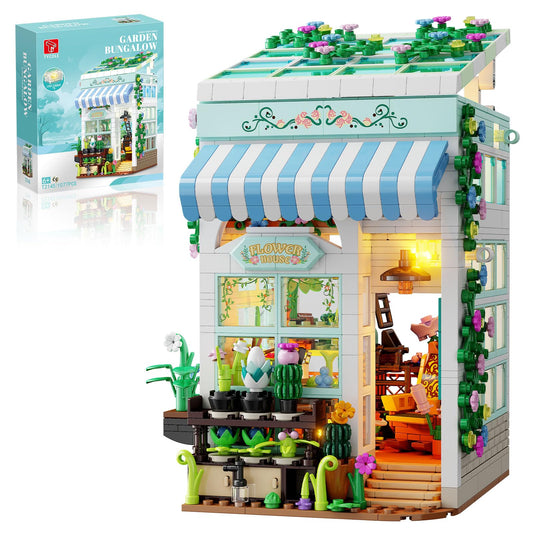 TYCOLE Flower House with LED lights brightens a shelf decor idea.