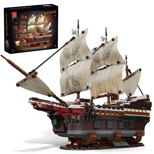 TYCOLE Mayflower pirate ship lights illuminate display with subtle glow.