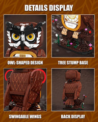 TYCOLE owl clock perched on a tree-stump display base for woodland charm