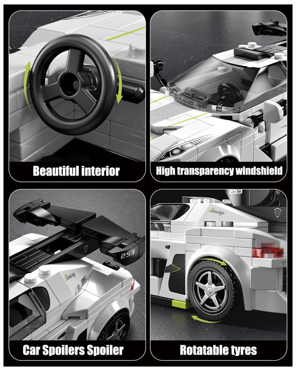 Rotatable tires on TYCOLE Technic Sports Cars for authentic play