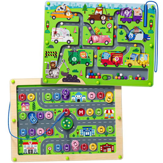 Tymokcall Magnetic Maze 2in1 front view with colorful beads for early learning.
