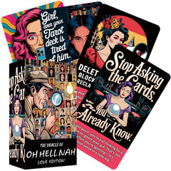 Tzxamsez Love Oracle Oh Hell No deck cover, bold design for quick love-read vibes.