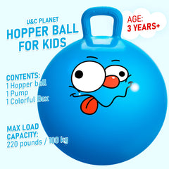 U&C Planet hopper ball blue handle close-up shows grip-friendly design.