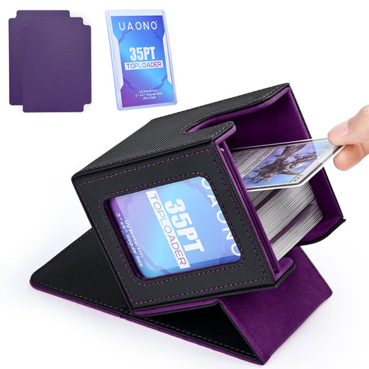 UAONO card deck box with commander display and secure top loader for quick deck ID