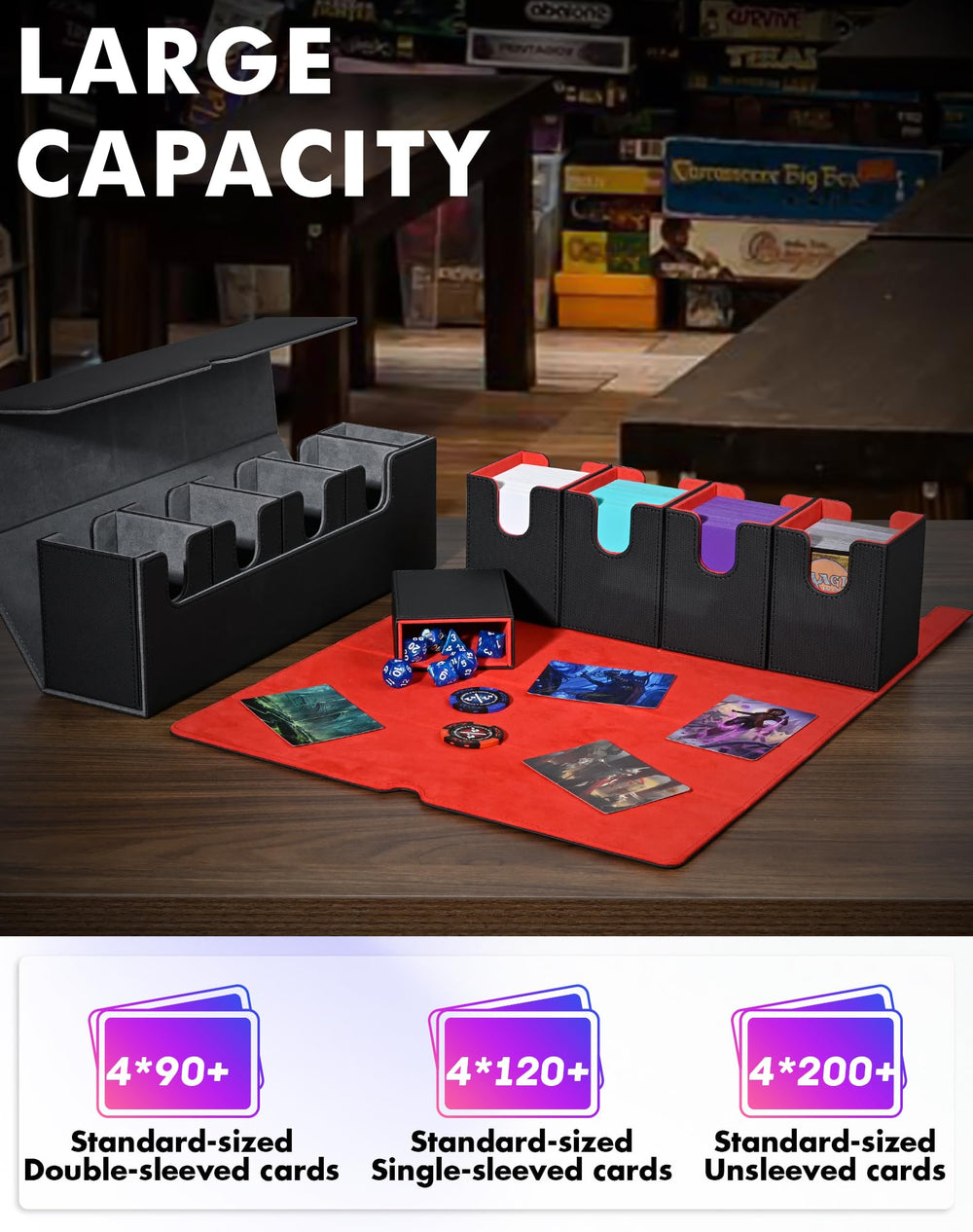 UAONO deck box holds up to 480 single-sleeved cards for versatile setups