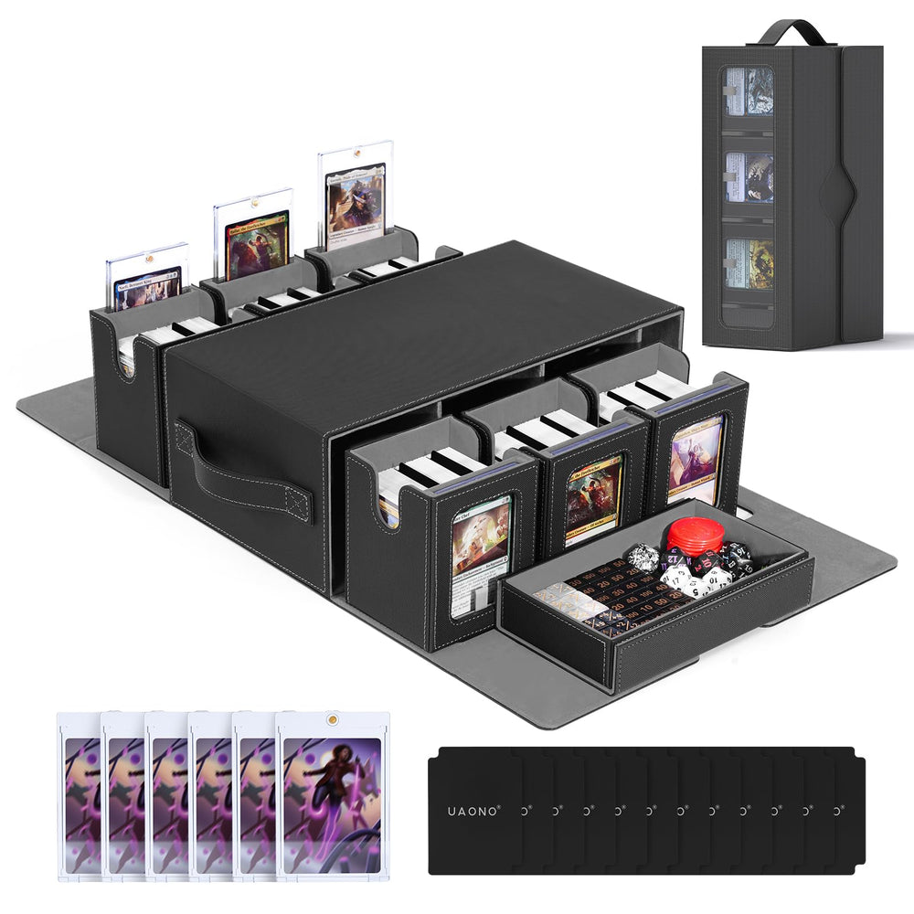 UAONO Commander deck box front view with six deck slots and commander displays for quick access.