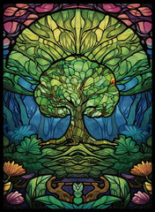 UAONO MTG Forest sleeves front view showing clear front and vibrant artwork protection.