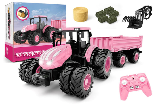 Uarzt pink RC tractor with front loader for imaginative farm play