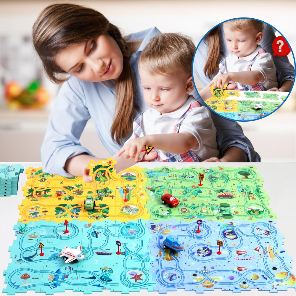 Ubegger Puzzle Racer kid enjoying focused play on a colorful track.