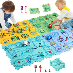 Ubegger Puzzle Racer compact storage keeps play space tidy.