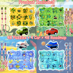 Ubegger Puzzle Racer four toy cars ready for imaginative play.