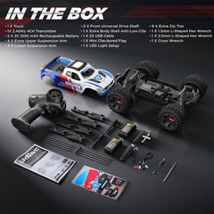 UDIRC Fast All-Terrain RC Car packaging with spare parts and tool kit.
