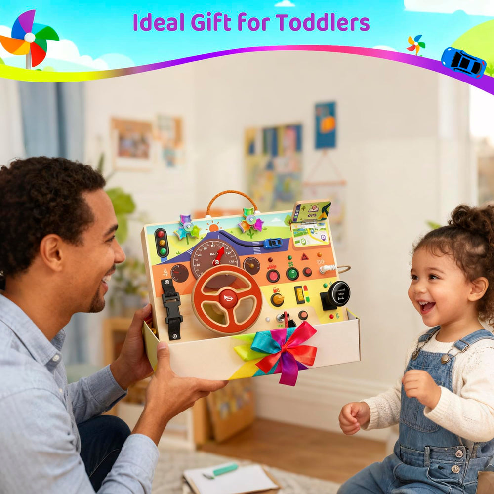 UdoUto activity board offers a safe, non-toxic play surface for curious toddlers.