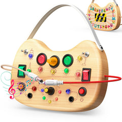 UdoUto LED busy board front view with switches for early sensory play