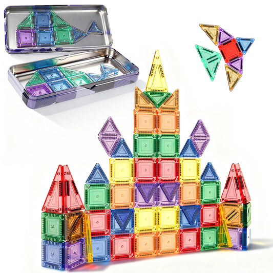 Ufilni Magnetic Tiles 70pcs with case open for creative play and easy storage.