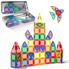 Ufilni Magnetic Tiles 70pcs with case open for creative play and easy storage.