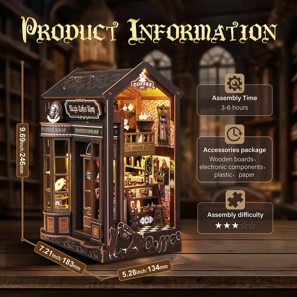 UFLJPKS Book Nook Kit LED-lit miniature house glows warmly