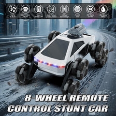 UFOLED 8-Wheel RC Stunt Car rear view showing rugged wheels for outdoor use