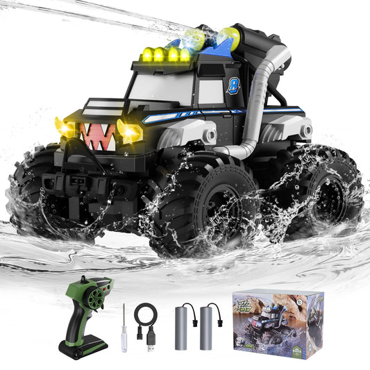 UFOLED amphibious RC truck with waterproof chassis for all-terrain play.