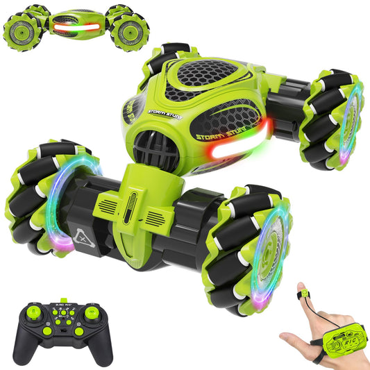 UFOLED hand-controlled RC car front view with vibrant LED lights for immersive night play.
