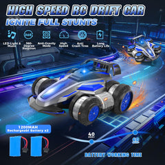 UFOLED RC car performing a 360-degree rotation for dramatic stunts.