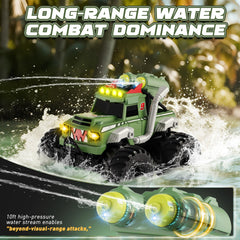 UFOLED RC monster truck side view emphasizing stability for smoother turning.