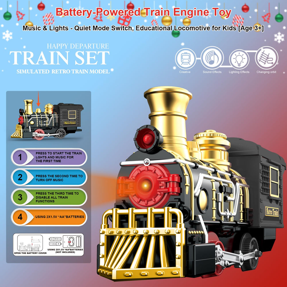 UFULMN locomotive with lights and music enhances festive indoor scenes.