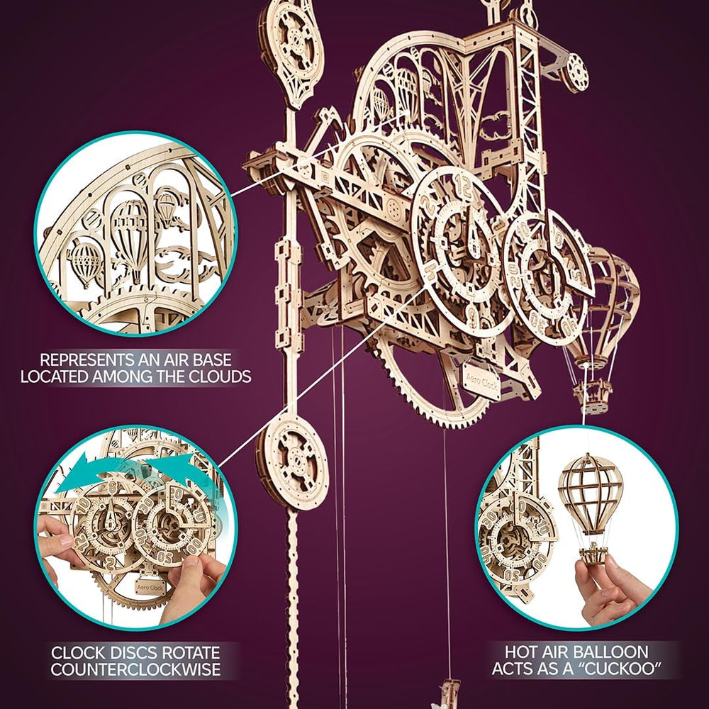UGEARS Aero Clock displayed on a desk for display.