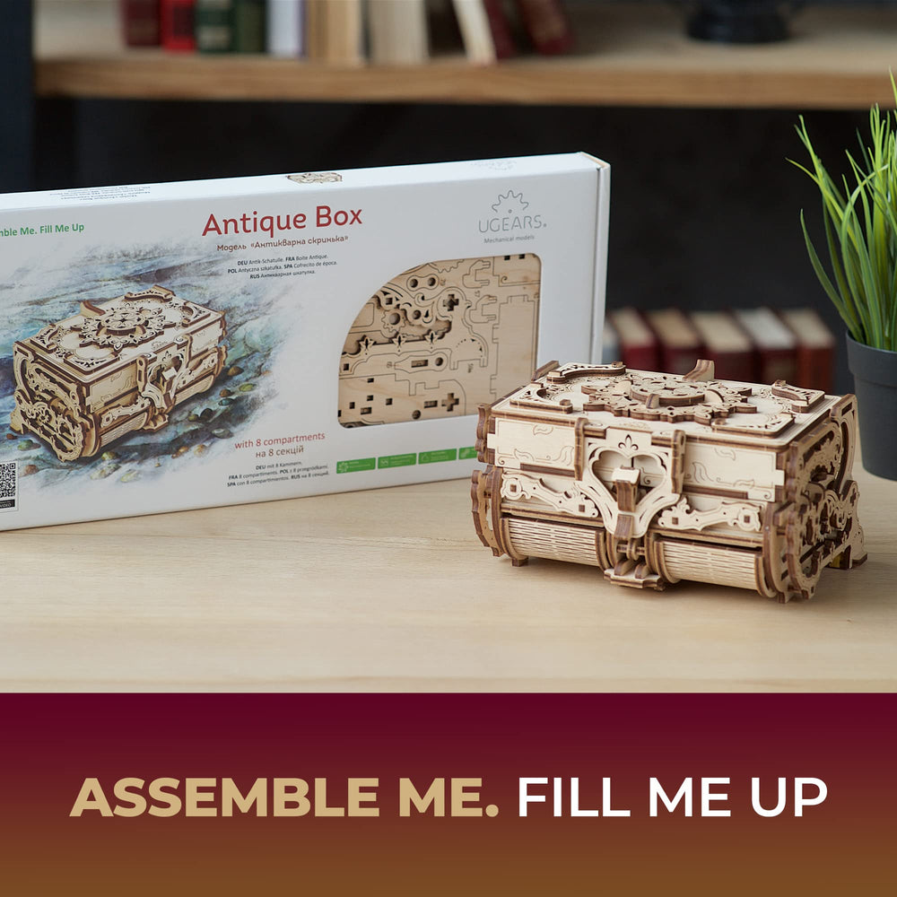 UGEARS Antique Box decorative storage enhances desks and shelves