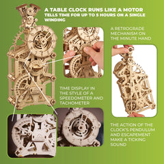 UGEARS Engine Clock tachometer detail captures retro look and tactile gears.