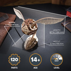 UGEARS Snitch wings movable highlight dynamic action for Harry Potter display.