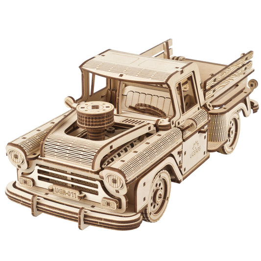 UGEARS Pickup Lumberjack model car kit with a working engine for engaging DIY enthusiasts.