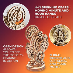 UGEARS Steampunk Clock dial: natural wood construction as desk decor