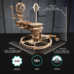 UGEARS Tellurion orbital dynamics shows gear-driven solar system movements for learning.