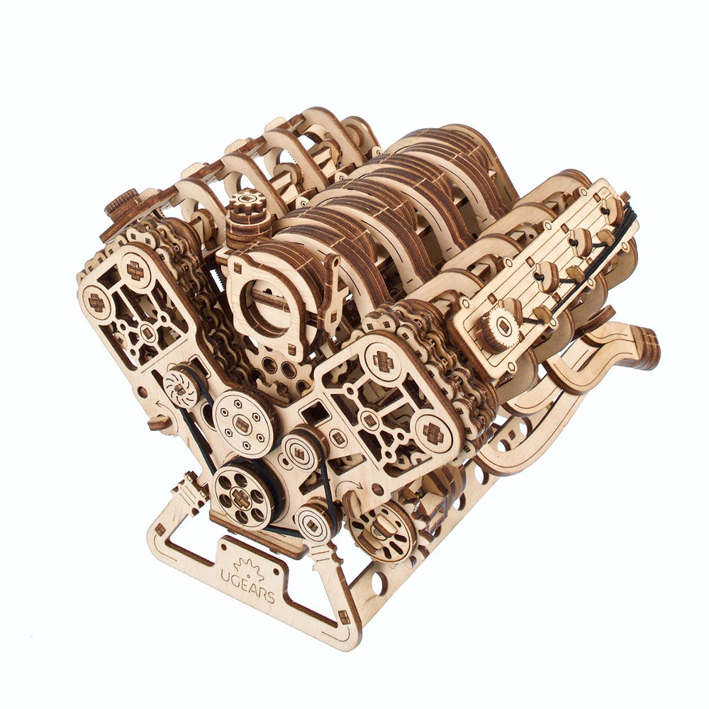 UGEARS V8 Engine Model Kit assembly view shows 1:6 scale internals for engineers