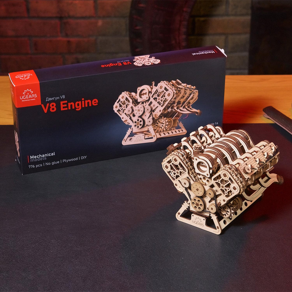 UGEARS V8 Engine Model Kit base chassis showing sturdy design