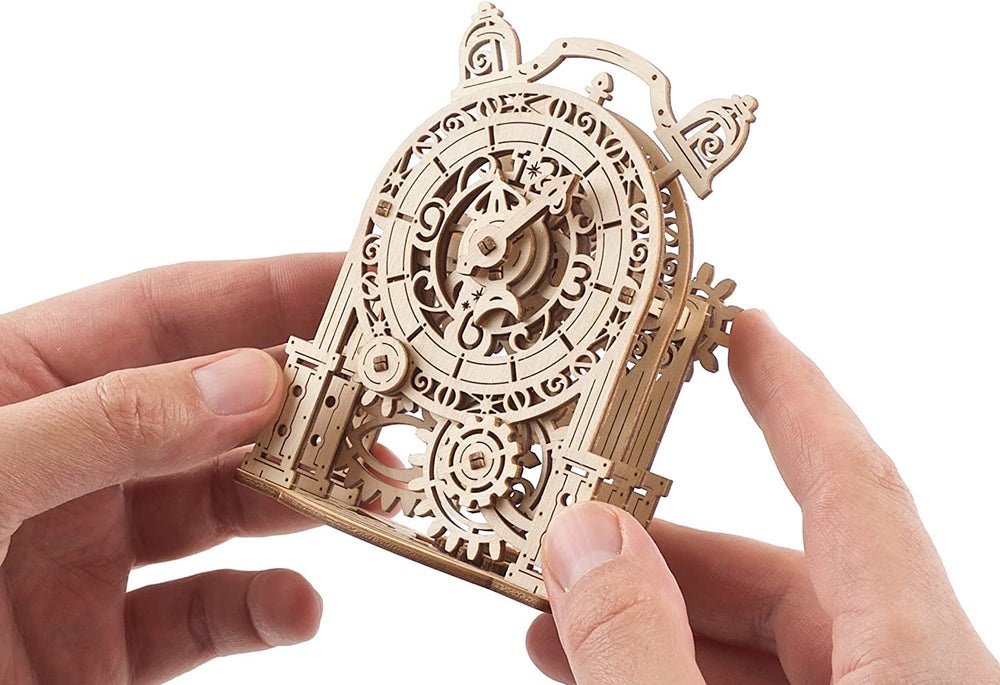 UGEARS Vintage Alarm Clock hands dial detail emphasizing retro desk clock charm