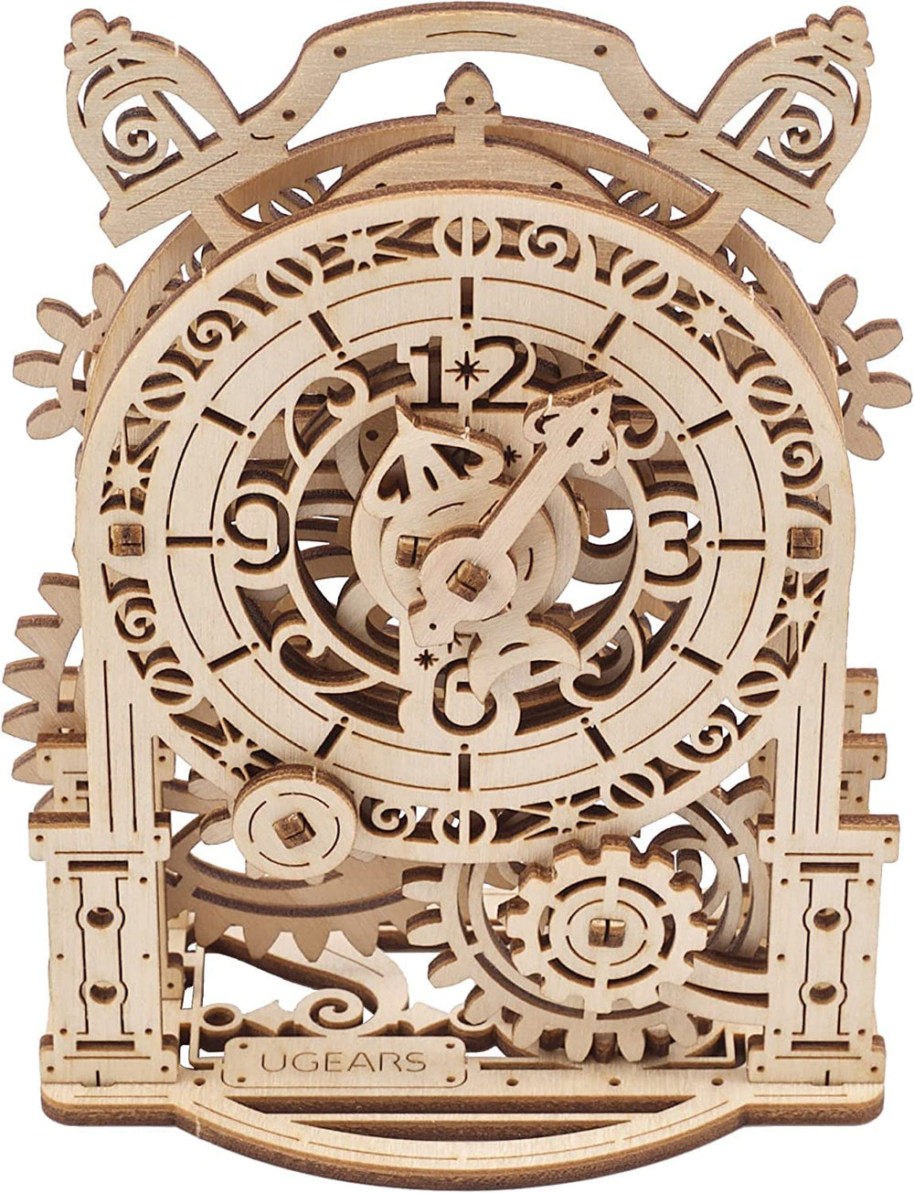 UGEARS Vintage Alarm Clock side view highlights engaging mechanical motion