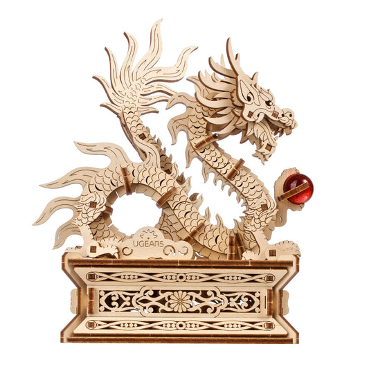 UGEARS Wood Dragon Puzzle assembly detail with visible joints and pearl