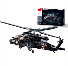 UH-60 Black Hawk helicopter model with 692 pieces for display and play.