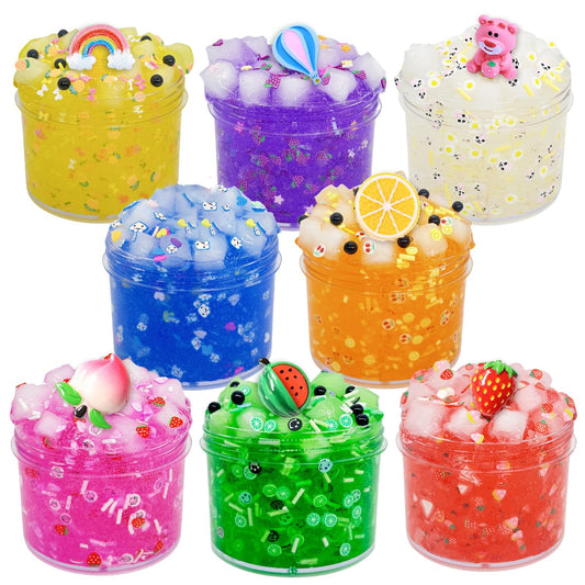 UIVIEHIR Jelly Cube slime 8-pack packaging close-up for vibrant play and gifting.