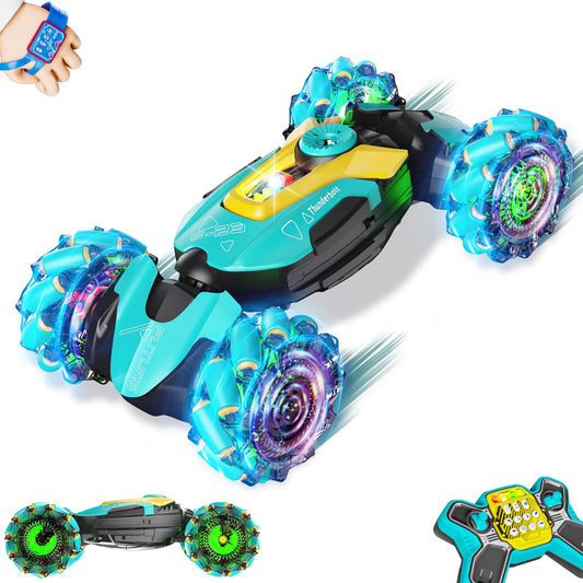 UJROQI gesture-sensing RC stunt car front view for dynamic indoor play.